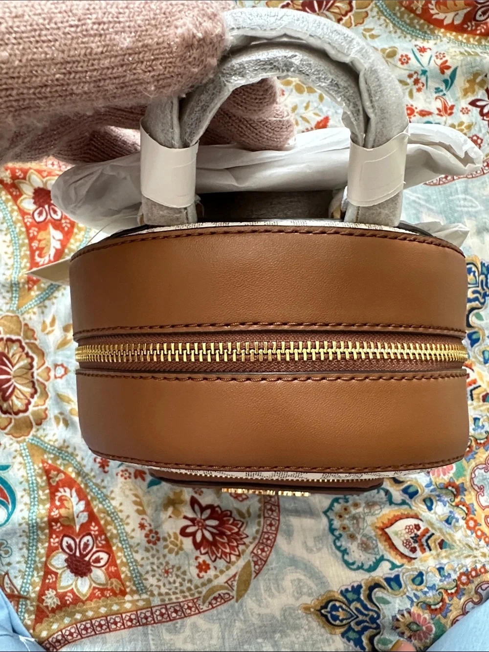Michael Kors Beige Logo Mini Backpack with Brown Trim